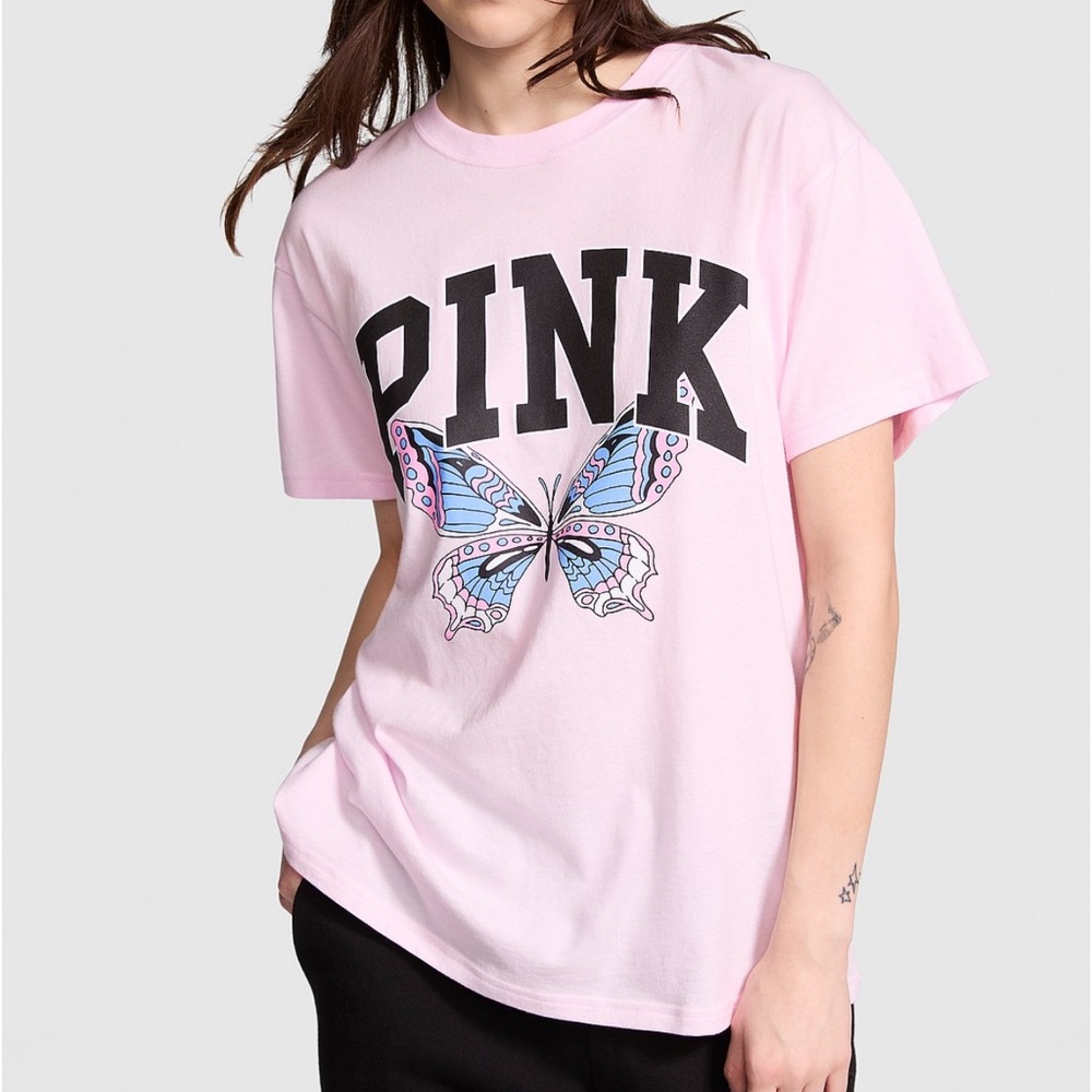 VS PINK Limited Edition Pink Tulip Butterfly Short Sleeve Shirt
